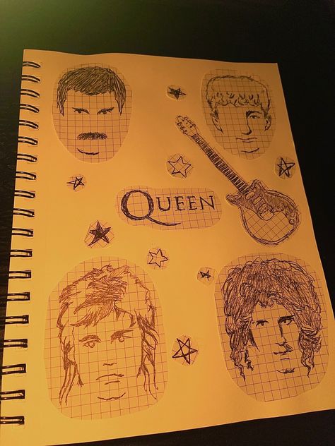 Queen Band Art Drawing, Queen Drawings Band, Queen Band Drawing, Drawing Ideas Music, Queen Doodle, Queen Sketch, Band Drawing, Queen Fanart, Queen Humor