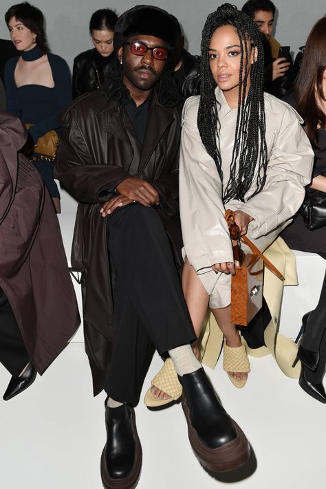 Tessa Thompson and Dev Hynes Are Fashion Week’s Coolest Front Row Duo | Vogue Dev Hynes, Couple Fits, Tessa Thompson, Sydney Sweeney, Western Look, Fashion Couple, Black Is Beautiful, Milan Fashion, Fashion Pictures