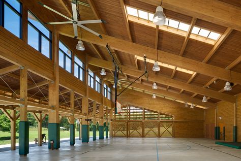 YMCA Pavilion at Camp Harrison / C design Inc. © Tim Buchman 2013 Timber Frame Architecture, Frame Architecture, Workshop Architecture, Camp Design, Timber Frame Cabin, Architecture Design Process, Urban Design Graphics, Low Cost Housing, Wooden Facade