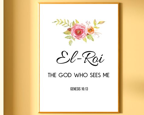 El Roi, The God Who Sees, Hebrew Name of God Wall Art with Scripture Reference, Modern Christian Decor https://etsy.me/3wXrCLA Art With Scripture, The God Who Sees Me, God Who Sees Me, The God Who Sees, God Who Sees, Baby Dedication Gifts, God Wall Art, Floral Wall Hanging, Happy Families