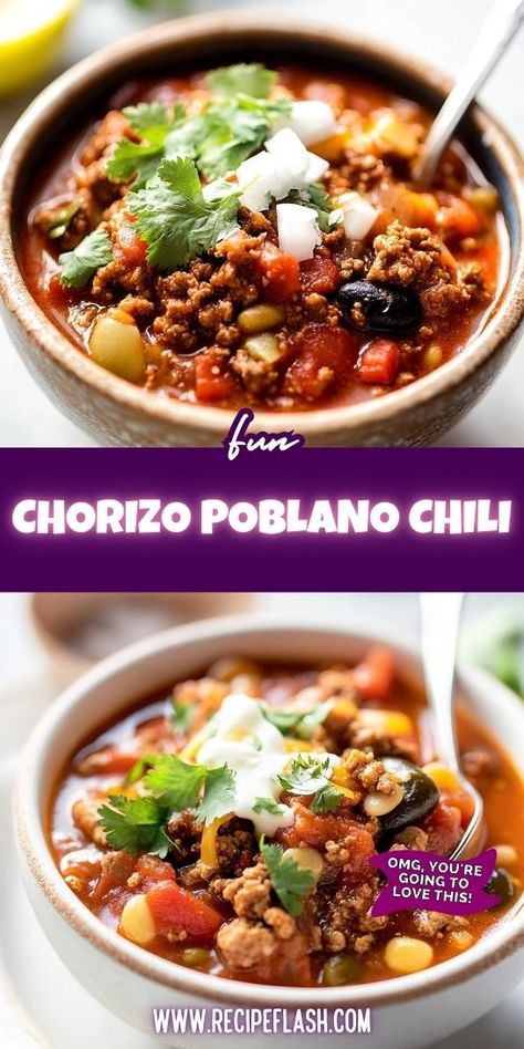 What makes a chili truly unforgettable? Our Chorizo Poblano Chili Recipe combines rich flavors and hearty ingredients for a comforting meal. By visiting this recipe, you’ll learn how to create a crowd-pleasing dish perfect for any occasion. Save it now for your next chili night! Chorizo Chili Recipe, Beef And Peppers, Chorizo Chili, Poblano Chili, Beef Chorizo, Poblano Peppers, Beef Chili, Stuffed Poblano Peppers, Beef Soup