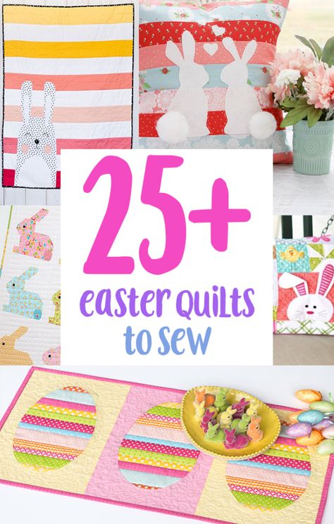 Bunny Quilt Patterns, Easter Sewing Projects, Easter Quilts, Easter Sewing, Flower Quilt Patterns, Beginner Quilting, Easter Table Runners, Spring Sewing, Bunny Quilt