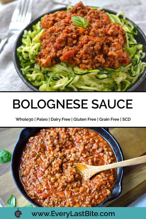 Paleo Bolognese, Authentic Bolognese Sauce, Healthy Bolognese Sauce, Authentic Bolognese, Homemade Bolognese Sauce, Specific Carbohydrate Diet Recipes, Paleo Pasta, Bolognese Sauce Recipe, Whole30 Dinner Recipes