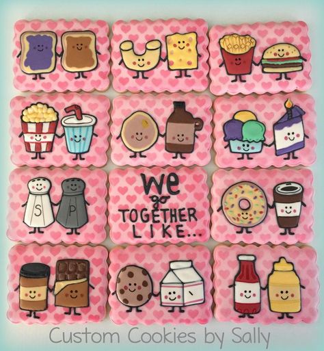 We go together like.... Go Together Like, Friendship Cookies Decorated, We Go Together Like, We Go Together Like Cookies, Jw Illustrations, Valentines Day Sugar Cookies, Valentine Cookies Decorated, Kawaii Cookies, Cookie Recipes Decorating