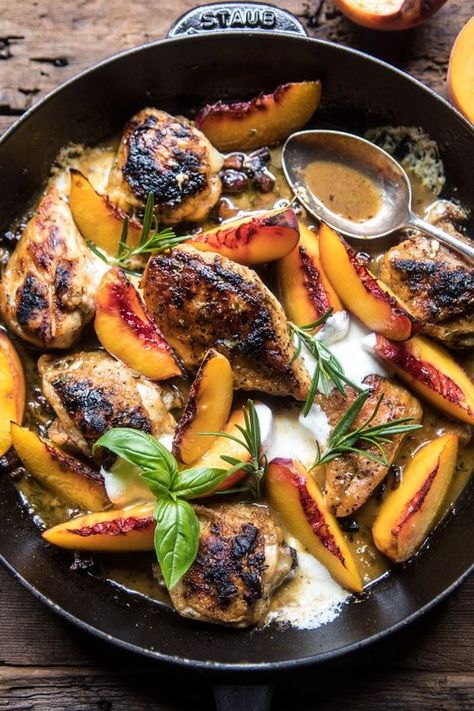 Rosemary Peach Chicken in White Wine Pan Sauce - A beautiful chicken dinner that is quick and easy to make. Half Baked Harvest Feta Dip, White Wine Pan Sauce, Rosemary Dinner, Chicken In White Wine, Elevated Food, Peach Chicken, Half Baked Harvest Recipes, Pan Sauce, Harvest Recipes