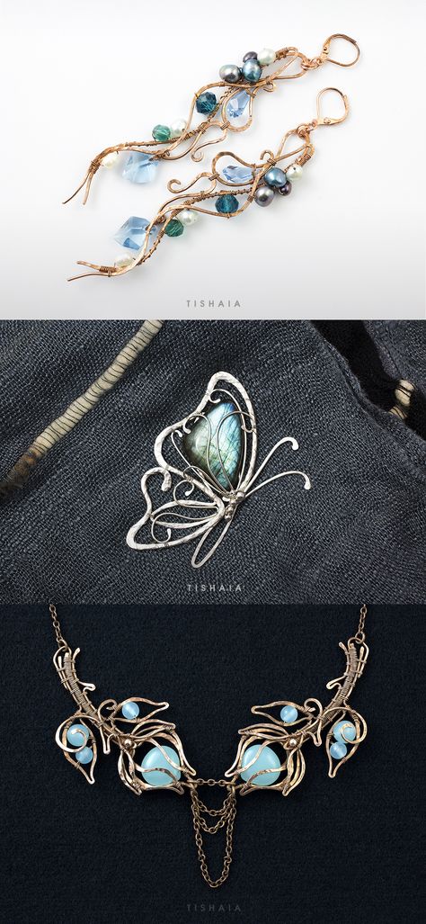 Mermaid Wire Jewelry, Wire Wrap Butterfly, Wire Wrapped Butterfly, Wire Butterfly, Handmade Jewelry Wire, Wired Jewelry, Ear Cuff Jewelry, Copper Plating, Mermaid Pattern