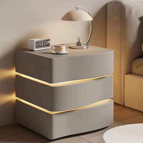 Modern Nightstand with LED Light, Leather Night Stand with Drawer Suitable for bedrooms, living Leather Nightstand, Modern Nightstand, Night Stand, Bedroom Furniture, Led Light, Home Furniture, Led Lights, Drawers, Led