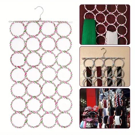 Round Ring Ties Storage Hanger Metal Rack Ties Scarves Belts - Temu Hanger Wardrobe, Tie Storage, Tie Holder, Scarf Organization, Vintage Hangers, Scarf Holder, Scarf Hanger, Tie Organization, Space Saving Hangers