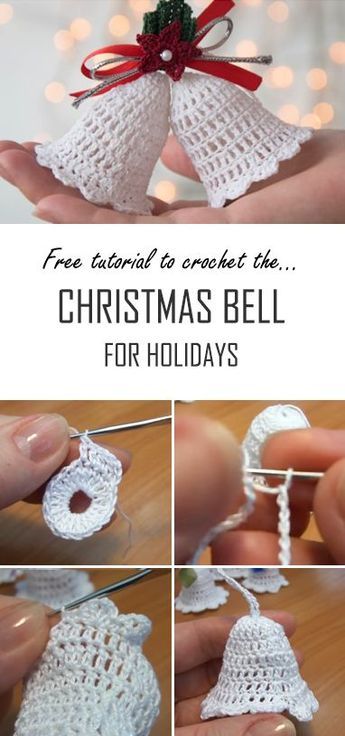 Crochet Bells Christmas, Christmas Ornaments To Crochet, Crochet Christmas Bell Ornaments, Crochet Bell Pattern, Crochet Bells Pattern Free, Christmas Crochet Crafts, Easy Crochet Christmas Gifts, Crochet Christmas Bells, Crochet For Christmas