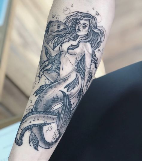 Mermaid Sleeve Tattoos, Ocean Sleeve Tattoos, Trident Tattoo, Siren Tattoo, Secret Tattoo, Mermaid Tattoo Designs, Goddess Tattoo, Mythology Tattoos, Leg Tattoos Women