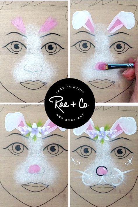 Kids Bunny Face Paint, Easter Bunny Face Paint Easy, Girl Face Painting Easy, Easy Easter Face Painting Designs, Easter Facepainting Ideas Easy, Face Paint Tutorial Step By Step, Face Paint Rabbit, Spring Face Paint Ideas, Easy Easter Face Paint