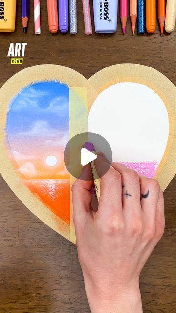 Art Room on Instagram: "What do you think of this day & night scene? 🌔🌅 #art #artroom #tuto #drawingidea #creative #drawing #howtodraw #dayandnight #heart #fun  #tutorial #drawingtechnique #idea #easytechnique" Night To Day Painting, Day And Night Drawing Easy, Night And Day Painting, Day Night Canvas Painting, Day And Night Drawing Sketch, Day And Night Drawing, Day And Night Scenery Drawing, Night Scene Painting, Heart Canvas