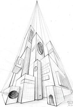 3 point Perspective looking up (worms eye view) | sketch ... Worm's Eye View Drawing, Worm's Eye View, Linear Perspective Drawing, 3 Point Perspective, Worms Eye View, Architecture Artists, Perspective Sketch, Architecture Drawing Sketchbooks, Perspective Drawing Architecture