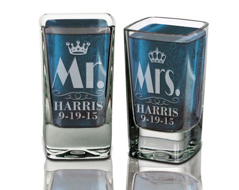 Set of 2 Mr & Mrs Wedding Shot Glasses Queen King Crown Wedding Gifts Personalized Custom Engraved Party Glasses Couple Names Date Glasses Couple, Personalized Wedding Shot Glasses, Future Mr And Mrs, Wedding Shot Glasses, Party Glasses, King Crown, Shot Glass Set, Wedding Shot, Crown Wedding