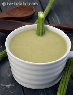 This fabulous soup, with the strong aroma and flavour of drumstick, is surprisingly easy to make because it bypasses the cumbersome process of peeling the drumstick. In this innovative procedure, the drumstick is sautéed in butter along with the other ingredients, cooked, blended and then strained, so the soup benefits from the its strong essence without going through the long peeling process. Half a cup of milk helps to balance the overwhelming flavour of the Drumstick Soup and to imp... Drumsticks Soup, Drumstick Soup, Soup Benefits, Indian Soup, Healthy Beans, Veg Soup, Vegetarian Soup Recipes, Vegetarian Soup, Indian Food Recipes Vegetarian