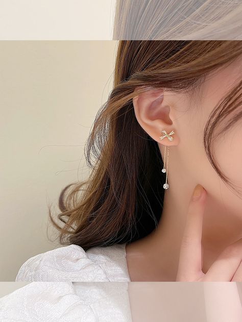 Yellow Gold Fashionable   Zinc Alloy  Earring Jacket Embellished   Jewelry Anting Korean Style, Pretty Jewellery Earrings, Fancy Earrings Gold, Korean Jewelry Earrings, Simple Earing, Simplistic Jewelry, Earring Jacket, Simple Gold Earrings, Gold Earrings Models