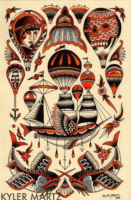 air balloon flash | Kyler Martz | Flickr Scroll Tattoo, Kyler Martz, Old School Ink, Sailor Jerry Tattoos, Tattoo Old School, Traditional Tattoo Sleeve, Famous Tattoos, Geniale Tattoos, Old School Tattoo Designs