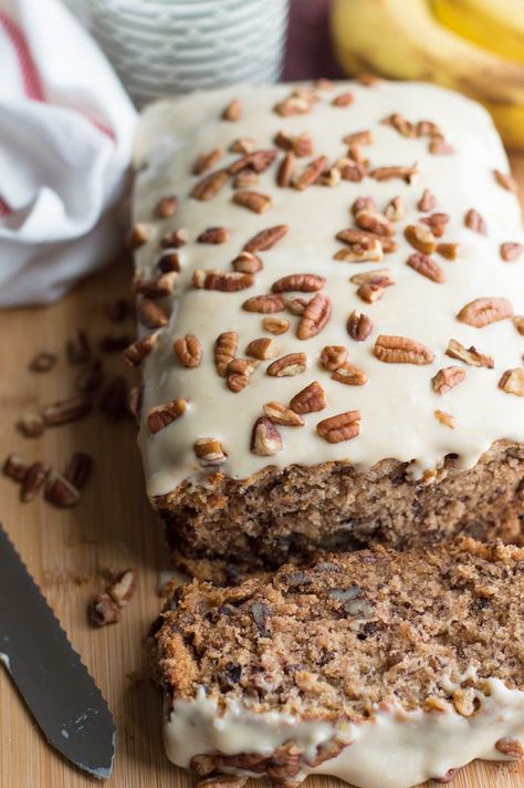 Sour Cream Banana Bread Recipe, Quick Banana Bread, Sour Cream Banana Bread, Banana Bread Cake, Homemade Banana Bread, Pumpkin Cinnamon Rolls, Cream Cheese Glaze, Fall Comfort Food, Vanilla Glaze