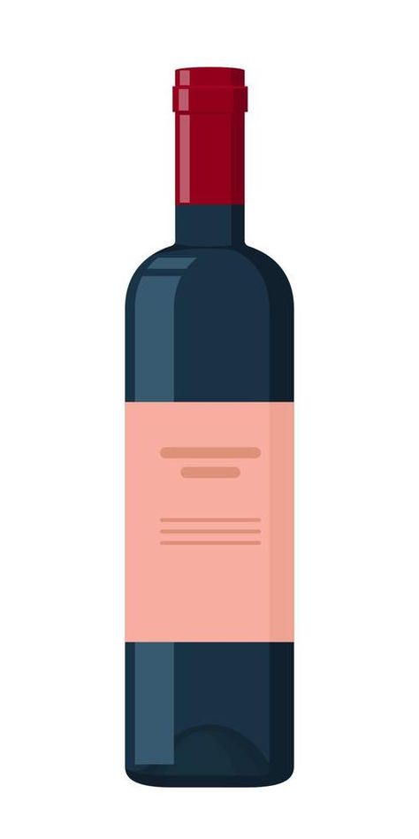 Bottle of Red wine. Dark Bottle with Light Label on it. Flat Vector Illustration. Bottle Of Wine Illustration, Wine Bottle Illustration, Bottle Silhouette, Wine Vector, Wine Illustration, Bottle Vector, Wine Flask, Apple Sauce, Flat Vector Illustration