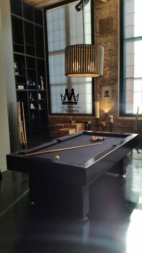 Man Cave Desk, Country Man Cave, Man Cave Chair, Black Pool Table, Modern Pool Table, Victoria Style, Industrial Lofts, Room Above Garage, Bonus Room Ideas