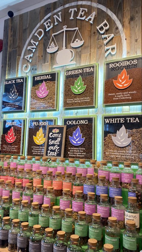 Camden market london tea and coffee shop London Tea Shop, Tea Shop Ideas Cafes, Tea Store Design Interiors, Small Tea Shop Ideas, Teashop Ideas, Tea Shop Interior Design, Tea Shop Aesthetic, Tea Store Design, Camden Market London