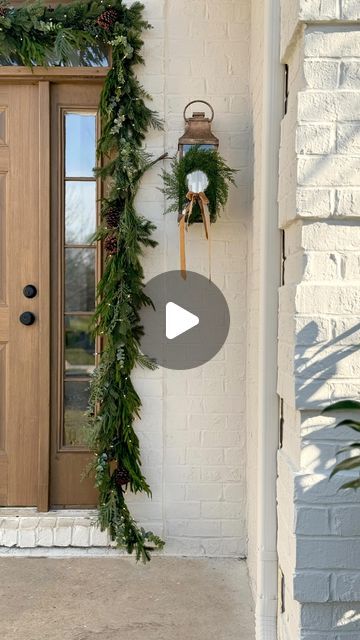 How To Hang A Garland Around A Door, Garland Christmas Front Door, How To Attach Garland Around Front Door, Front Door Garland Ideas, Garland Around Door Frame Inside, Hanging Garland Around Door, Christmas Front Door Decor Ideas, How To Hang Garland Around Front Door, Garland Around Door Frame