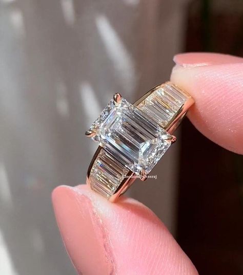 Yellow Emerald Cut Ring, Angelina Jolie Engagement Ring, Emerald Cut Moissanite Ring, Engagement Rings Channel Set, Baguette Band, Wedding Ring Diamond, Band Wedding Ring, Baguette Engagement Ring, Ring Baguette