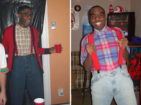 It's no secret that we're pretty obsessed with this grungy, boy-bandy, iconic decade. Decades Day Spirit Week, Zombie Couple Costume, 90s Halloween Party, Decades Day, Decades Costumes, Nerd Party, Twin Costumes, Inspired Costumes, Steve Urkel