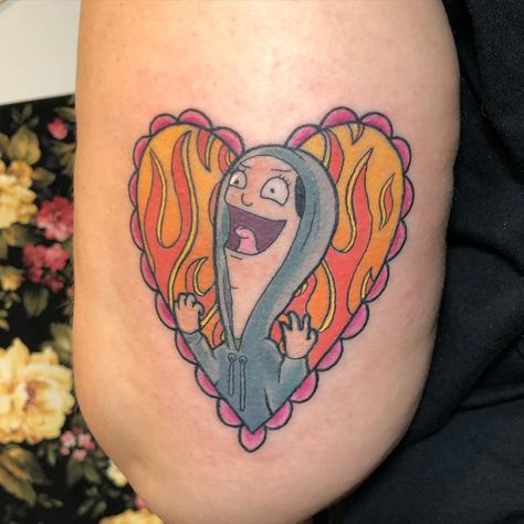 Louise Tattoo Bobs Burgers, Louis Belcher Tattoo, Bobs Burgers Tattoo Louise, Bobs Burgers Tattoo Ideas, Louise Belcher Tattoo, Bobs Burgers Tattoo, Tattoo Scroll, Doodle Tattoos, Really Bad Tattoos