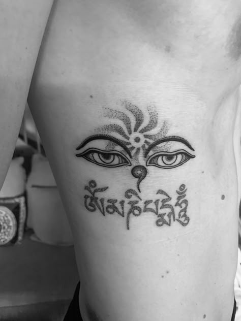 Buddhas Eyes Tattoo, Om Mane Pad Me Hum Tattoo, Bhuddist Tattoo, Buddha Eyes Tattoo, Buddhism Tattoo, Buda Tattoo, Buddha Eyes, Tibetan Tattoo, Buddhist Tattoo