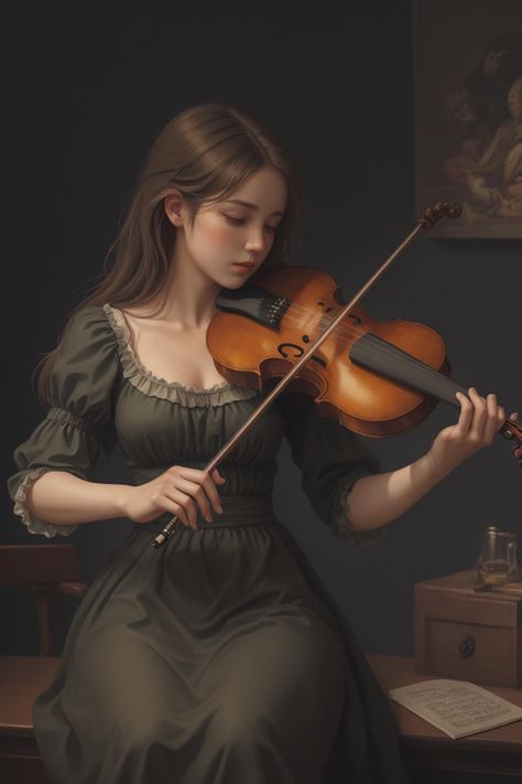 Someone Playing Violin, Person Playing Violin Reference, People Playing Violin, Girl Playing Violin Drawing, Violin Aesthetic Vintage, Person Playing Violin, Violin Art Painting, Violin Pose, Violin Illustration