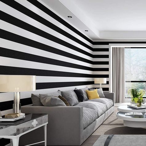 Horizontal Lines In Interior Design, Striped Bedroom, Stripe Wall, Striped Walls, Bedroom Wall Paint, Horizontal Lines, Commercial Space, Design Del Prodotto, Striped Wallpaper