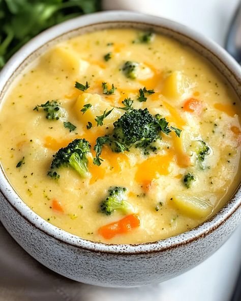 Broccoli Potato Cheese Soup - miacookery.com Potato Cheese Broccoli Soup, Ham Broccoli Potato Soup, Broccoli Cheese Soup Healthy, Cauldron Recipes, Potato And Broccoli Soup, Cheesy Vegetable Soup, Healthy Broccoli Cheese Soup, Broccoli Potato Cheese Soup, Potato Cheese Soup