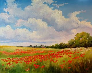 Poppy Field Painting, Poppy Fields, Oil Painting Inspiration, Daily Painters, Watercolor Poppies, Poppy Painting, Paintings Art, Poppy Field, Summer Sky