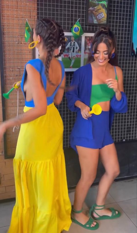 Brazilian Party Outfit, Brazil Core, Brazil Fashion, Spirit Week Outfits, Aesthetic Look, + Core + Aesthetic, Colourful Outfits, Halter Dress, Brazil