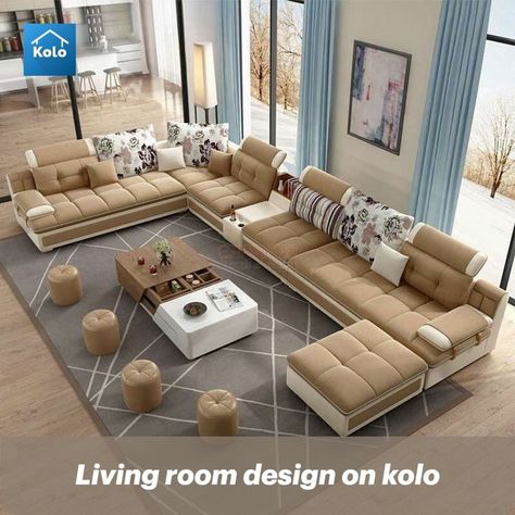 livingroom, koloapp, kerala, interior, furniture, sofa, delhi/ncr Living Room With Ottoman, Luxury Sofa Design, Corner Sofa Design, Corner Sectional Sofa, Modern Sofa Living Room, Fabric Sectional Sofas, Unique Sofas, Living Room Sofa Set, U Shaped Sofa