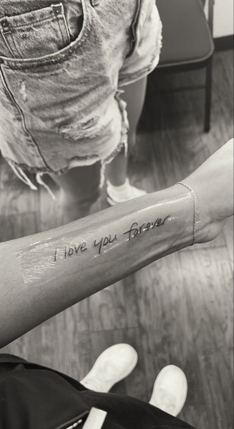 Tattoo Placement Names, Inner Forearm Tattoo Ideas, Mom Handwriting Tattoo Ideas, I Love You Handwriting Tattoo, Mom Handwriting Tattoo, I Love You Forever Tattoo, Love You Forever Tattoo, Parents Handwriting Tattoo, I Love You Tattoo Handwriting