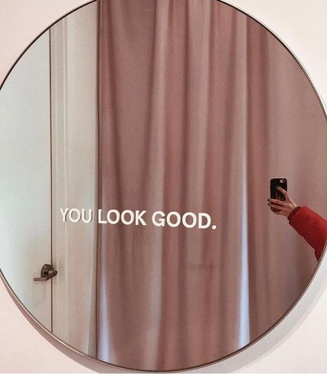 Glossier You Look Good, Mirror Quotes, Laptop Vinyl Decal, Glossier You, Wall Aesthetic, Wall Pics, Cool Mirrors, Mirror Stickers, Neutral Aesthetic