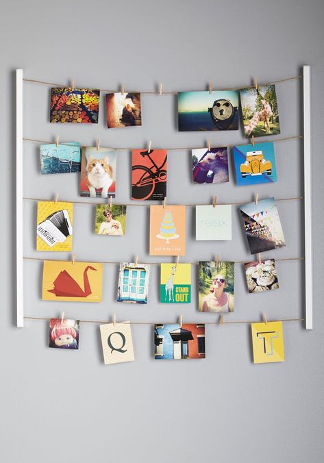 Save a Wall, Hang a Poster: 16 Ideas for Alternative Art Display | Brit + Co Studio Seni, Photo Hanger, Metal Tree Wall Art, Metal Tree, Time Photo, Wall Decorations, Dorm Room Decor, Rustic Chic, Clothes Line