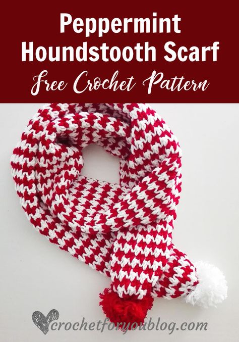 Peppermint Houndstooth Scarf - free crochet pattern #crochet #scarf #houndstooth #freecrochetpattern #diy #crochetforyoublog Free Form Crochet, Knit Inspiration, Houndstooth Scarf, Scarf Patterns, Crocheted Hats, Crochet Scarf Pattern Free, Sale Ideas, Crochet Fun, Christmas Scarf