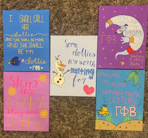 Disney Big Little Reveal Themes, Gamma Phi Beta Canvas Paintings, Disney Big Little Reveal, Gamma Phi Beta Canvas, Disney Sorority, Big Sister Reveal, Sorority Canvases, Big Little Quotes, Big Little Paddles