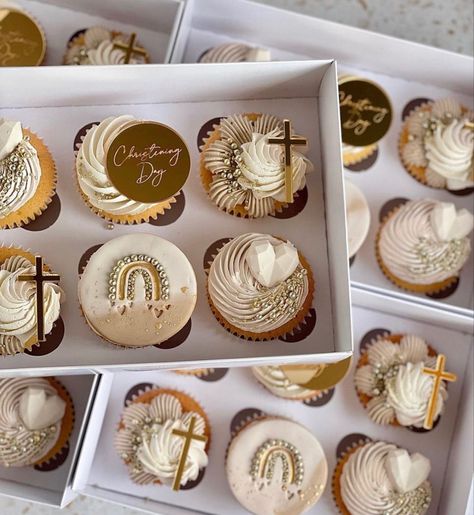 Christian Cupcakes Ideas, Christian Bakery Ideas, Bible Cupcakes, Baptism Cupcakes Girl, Baptismal Cupcake, Christian Cupcakes, Neutral Cupcakes, Confirmation Cupcakes, First Communion Cupcakes