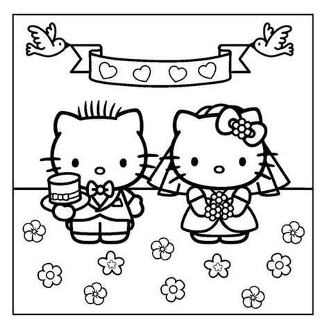 Hello Kitty And Dear Daniel Coloring, Hello Kitty And Dear Daniel Coloring Page, Cute Couple Coloring Pages, Hello Kitty Couple Drawing, Coloring Pages For Couples, Creation Coloring Pages, Hello Kitty Imagenes, Hello Kitty Colouring Pages, Hello Kitty Printables