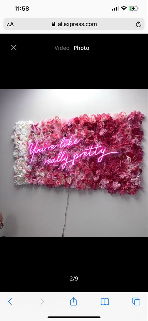 Flower Wall Led Sign, Floral Wall With Neon Sign, Flower Wall Bedroom, Diva Room, Tech Room, Wall Nails, Lash Studio, Nail Room, Nail Photos