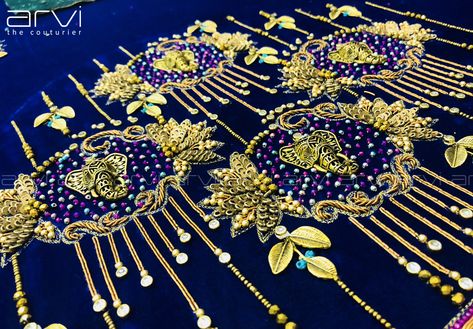 Arvi The Couturier Blouse Designs, Aariwork Designs, Arvi The Couturier, Embroidery Jewellery, Blue Blouse Designs, Silk Saree Blouse Designs Patterns, Blouse Designs High Neck, Latest Bridal Blouse Designs, Pattu Saree Blouse Designs