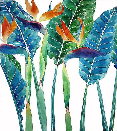 Boom Kunst, Tropical Painting, Soyut Sanat Tabloları, Plant Painting, 수채화 그림, Tropical Art, Leaf Art, Tropical Leaves, Tropical Plants