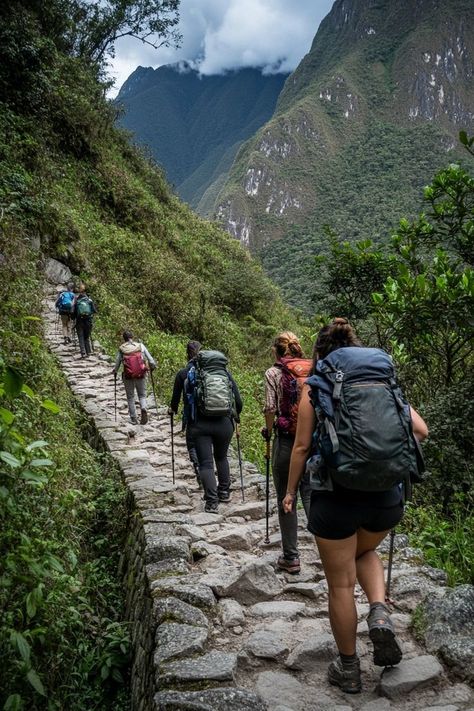 "🏞️🗺️ Embark on a breathtaking hike along the Inca Trail to Machu Picchu! Experience ancient wonders and stunning vistas. 🏔️✨ #IncaTrail #MachuPicchu #HikingAdventure" Machu Pichu Hike, Macchu Picchu Trip, Inca Trail Peru, Backpacking Peru, Inca Trail Hike, Inca Trail, Inca Trails, Hiking Trail, Machu Picchu