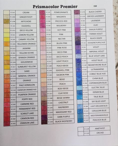 Prismacolor Premier color pencils 150 Prismacolor Premier 150 Color Chart, Color Theory Art Lessons, Color Pencil Artwork, Pencils Color, Color Theory Art, Prismacolor Art, Parma Violets, Crazy Color, Pencil Artwork