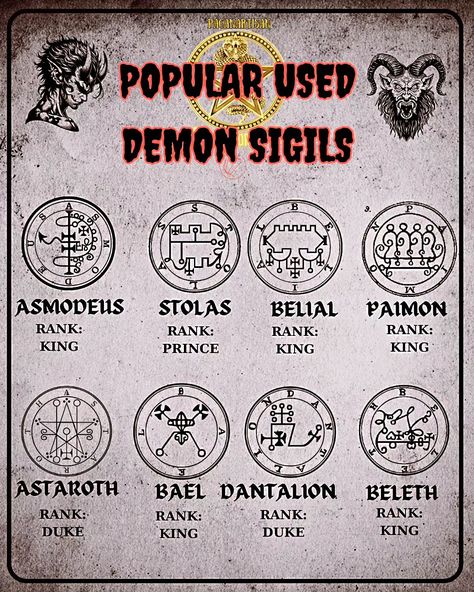 Demon sigils are fascinating symbols used in magical traditions to summon or control demons. 🧙‍♂️✨ Historically, these sigils have been featured in grimoires like the "Lesser Key of Solomon," offering power to those who know how to use them. 🔮 Modern techniques often involve transforming a demon's name into a unique design by removing vowels and repeating letters. 🖋️ In chaos magic, sigils are created by condensing a statement of intent into a symbol, which is then "charged" through medita... Demon Sigils Summoning, Types Of Sorcerers, How To Summon Demons, How To Use Sigils, Summoning Symbols, How To Summon A Demon, Demons Names, Sigil Magic Symbols, Evil Symbols