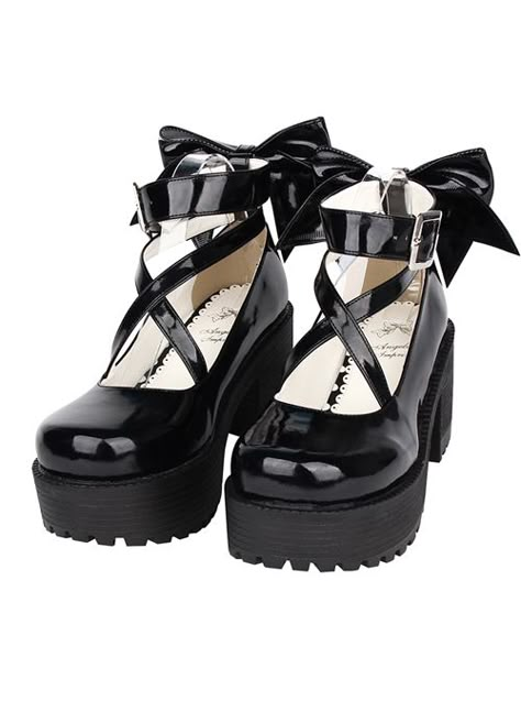 Cheap Round-toe Black Patent Leather Bowknot Lolita High Heel Shoes In 8 cm Sale At Lolita Dresses Online Shop Women Converse, Dr Shoes, Cosplay Shoes, Bow Shoes, Platform High Heels, Womens Shoes High Heels, Leather Shoes Woman, Shoes Pumps, Black High Heels